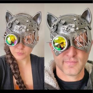 Steampunk Metallic Cat Mask with Goggles - NWT!